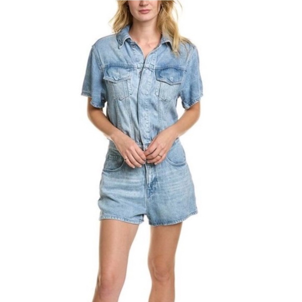 Good American Light Blue Denim Romper Jumpsuit